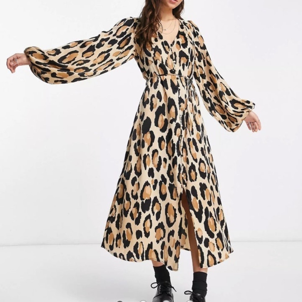 TOPSHOP | leopard satin button down maxi dress